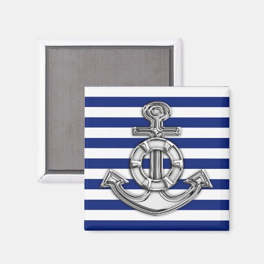Chrome like Lifesaver on Nautical Stripes Magneet (Voorkant / Achterkant)