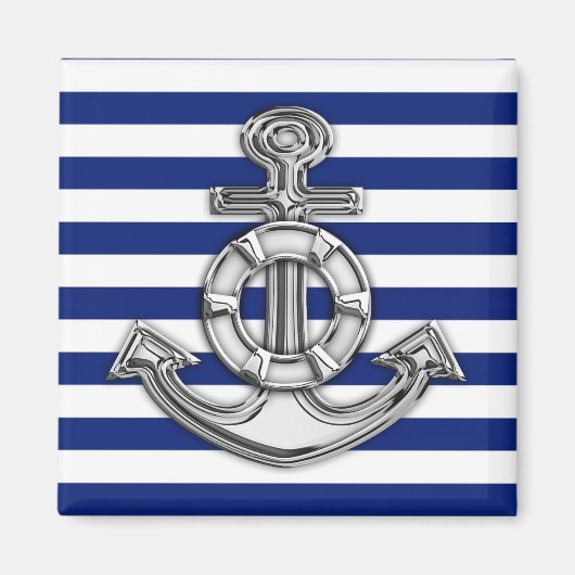 Chrome like Lifesaver on Nautical Stripes Magneet (Voorkant)