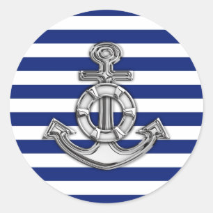 Chrome like Lifesaver on Nautical Stripes Ronde Sticker