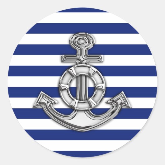 Chrome like Lifesaver on Nautical Stripes Ronde Sticker (Voorkant)