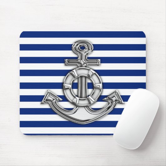 Chrome like Lifesaver on Navy Stripes Muismat (Met muis)