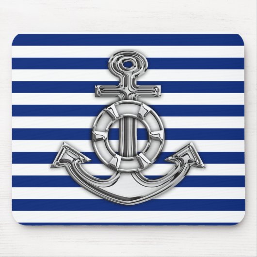 Chrome like Lifesaver on Navy Stripes Muismat (Voorkant)