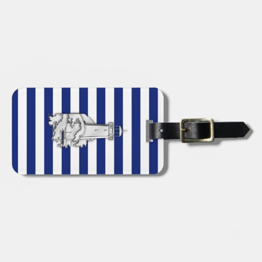Chrome like Lighthouse on Nautical Stripes Bagagelabel (Voorkant horizontaal)