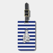 Chrome like Lighthouse on Nautical Stripes Bagagelabel (Voorkant verticaal)