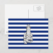 Chrome like Lighthouse on Nautical Stripes Briefkaart (Voorkant / Achterkant)