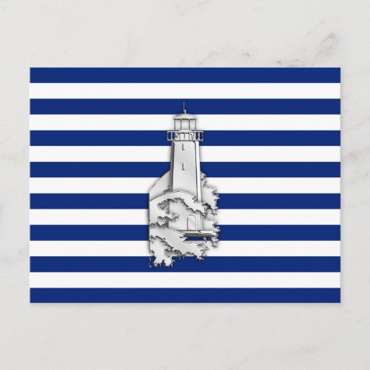 Chrome like Lighthouse on Nautical Stripes Briefkaart (Voorkant)
