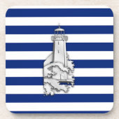 Chrome like Lighthouse on Nautical Stripes Drankjes Onderzetter (Voorkant)