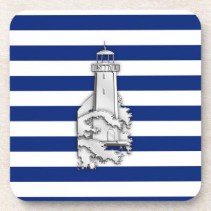 Chrome like Lighthouse on Nautical Stripes Drankjes Onderzetter