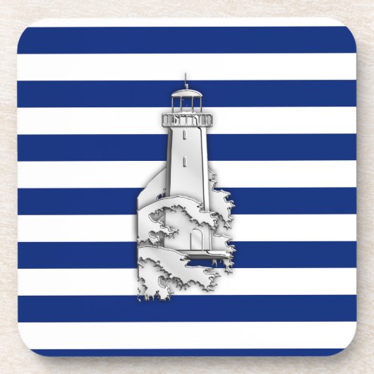Chrome like Lighthouse on Nautical Stripes Drankjes Onderzetter (Voorkant)