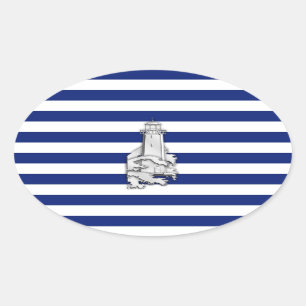 Chrome like Lighthouse on Nautical Stripes Ovale Sticker