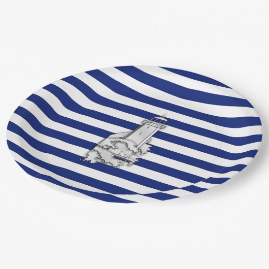 Chrome like Lighthouse on Nautical Stripes Papieren Bordje (Gekanteld)
