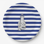 Chrome like Lighthouse on Nautical Stripes Papieren Bordje (Voorkant)
