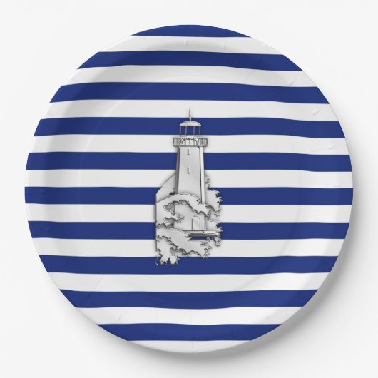 Chrome like Lighthouse on Nautical Stripes Papieren Bordje (Voorkant)