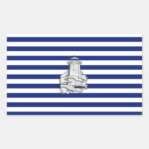 Chrome like Lighthouse on Nautical Stripes Rechthoekige Sticker
