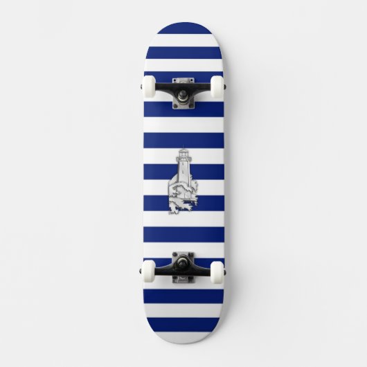 Chrome like Lighthouse on Nautical Stripes Skateboard (Voorkant)