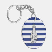 Chrome like Lighthouse on Nautical Stripes Sleutelhanger (Voorkant Links)