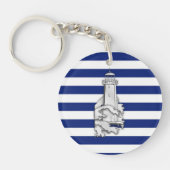 Chrome like Lighthouse on Nautical Stripes Sleutelhanger (Voorkant)