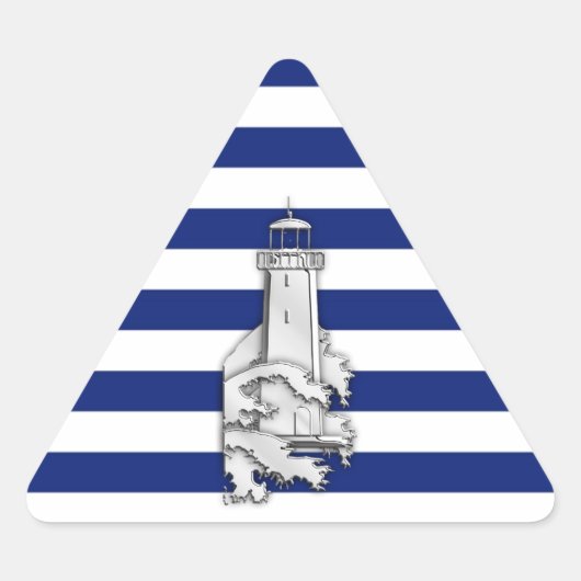 Chrome like Lighthouse on Nautical Stripes Sticker (Voorkant)