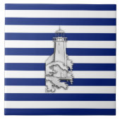 Chrome like Lighthouse on Nautical Stripes Tegeltje (Voorkant)