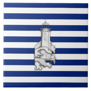 Chrome like Lighthouse on Nautical Stripes Tegeltje
