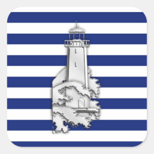 Chrome like Lighthouse on Nautical Stripes Vierkante Sticker