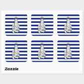 Chrome like Lighthouse on Nautical Stripes Vierkante Sticker (Vel)