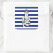 Chrome like Lighthouse on Nautical Stripes Vierkante Sticker (Tas)