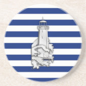 Chrome like Lighthouse on Nautical Stripes Zandsteen Onderzetter (Voorkant)