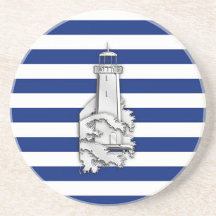 Chrome like Lighthouse on Nautical Stripes Zandsteen Onderzetter