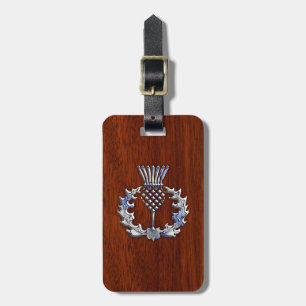 Chrome like Mahogany Wood Grain Scottish Thistle Bagagelabel