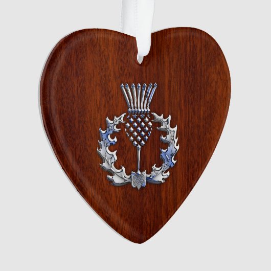 Chrome like Mahogany Wood Grain Scottish Thistle Ornament (voorkant)