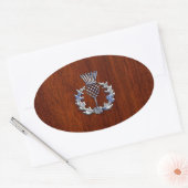Chrome like Mahogany Wood Grain Scottish Thistle Ovale Sticker (Envelop)