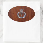 Chrome like Mahogany Wood Grain Scottish Thistle Ovale Sticker (Tas)
