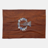 Chrome like Mahogany Wood Grain Scottish Thistle Theedoek (Horizontaal)