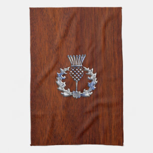 Chrome like Mahogany Wood Grain Scottish Thistle Theedoek