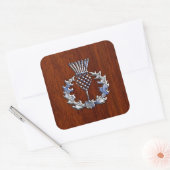 Chrome like Mahogany Wood Grain Scottish Thistle Vierkante Sticker (Envelop)