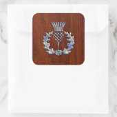 Chrome like Mahogany Wood Grain Scottish Thistle Vierkante Sticker (Tas)