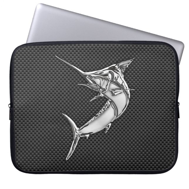 Chrome Like Marlin on Carbon Fiber Decor Laptop Sleeve (Voorkant)