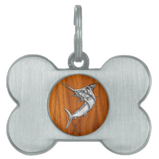 Chrome like Marlin on Teak Wood Grain Decor Huisdieren Naamplaatje