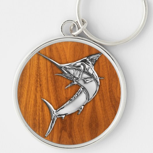 Chrome like Marlin on Teak Wood Grain Decor Sleutelhanger (Voorkant)