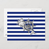 Chrome like Mermaid on Nautical Stripes Briefkaart (Voorkant / Achterkant)