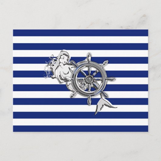 Chrome like Mermaid on Nautical Stripes Briefkaart (Voorkant)