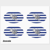Chrome like Mermaid on Nautical Stripes Ovale Sticker (Vel)