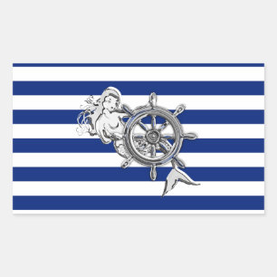 Chrome like Mermaid on Nautical Stripes Rechthoekige Sticker