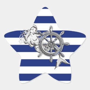 Chrome like Mermaid on Nautical Stripes Ster Sticker