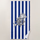 Chrome like Mermaid on Nautical Stripes Strandlaken (Voorkant)