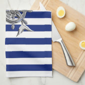 Chrome like Mermaid on Nautical Stripes Theedoek (Quarter Fold)