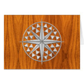 Chrome like Nautical Compass Star op Teak Veneer (Voorkant Horizontaal)