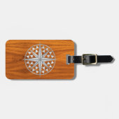 Chrome like Nautical Compass Star op Teak Veneer Bagagelabel (Voorkant horizontaal)