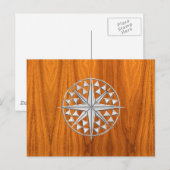 Chrome like Nautical Compass Star op Teak Veneer Briefkaart (Voorkant / Achterkant)